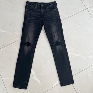 American Eagle men’s Distressed Skinny Jeans black 28x30 Next Level Flex NEW